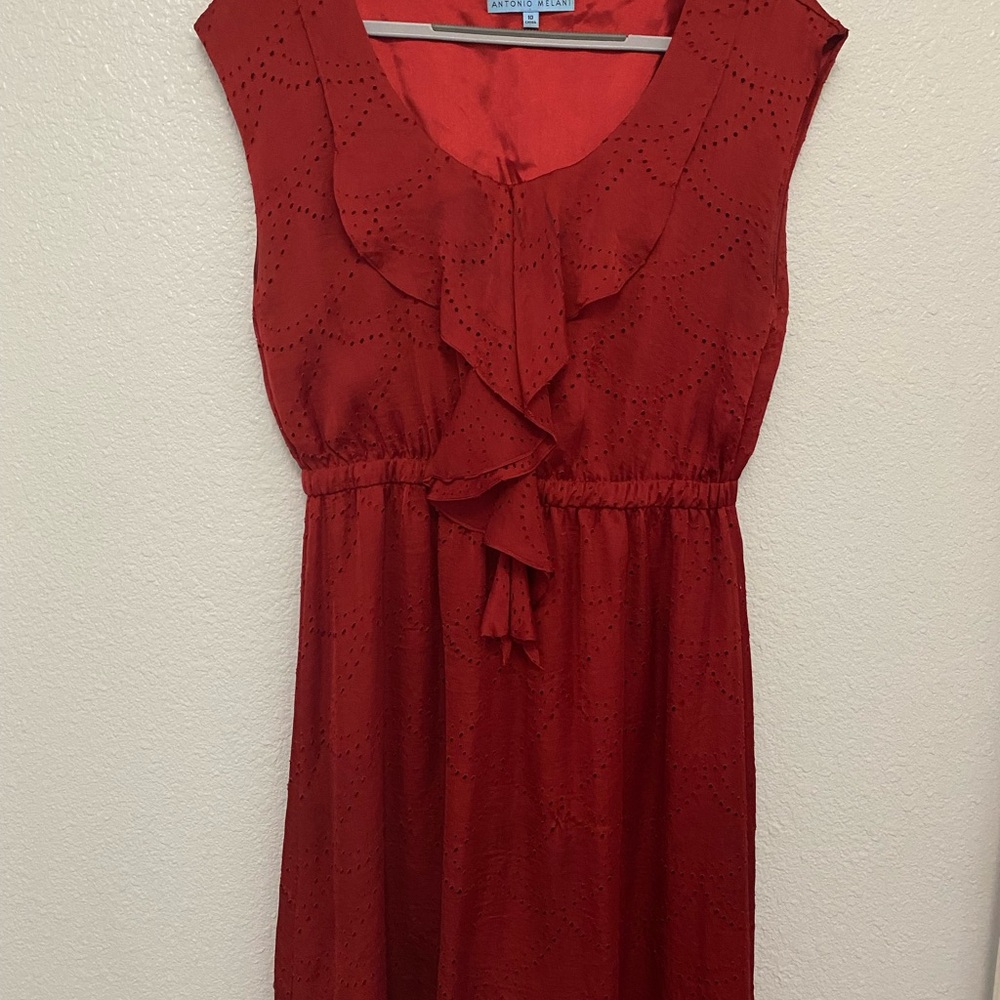 Antonio Melani Elegant Red Sleeveless Eyelet Dress